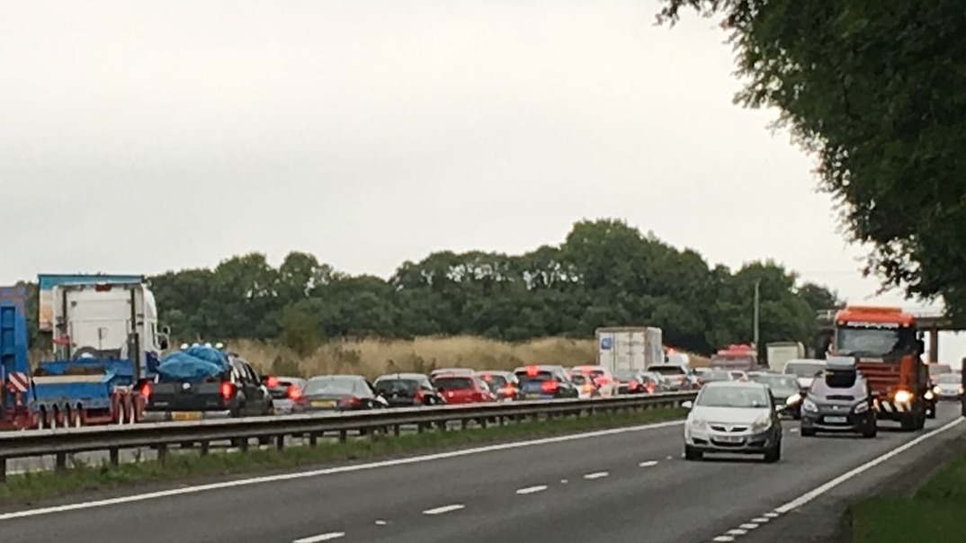 A30 traffic Road closed eastbound between A38 and A389 near