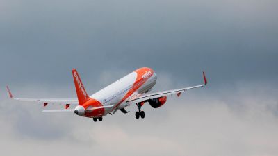 EDITORIAL USE ONLY The first green list holiday and leisure flight to Faro in Portugal takes-off at Gatwick Airport, as easyJet relaunch flights from the UK to green-lit destinations for the first time this year. Picture date: Monday May 17, 2021.
