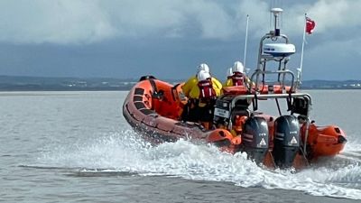 Silloth RNLI team on their way to rescue a man stuck in the Solway on 13/10/21. SIlloth RNLI pic