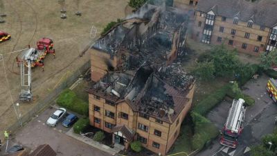 The explosion resulted in a huge fire which ripped through the three storey building