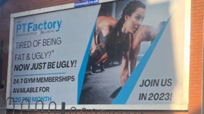 Manchester fat and ugly gym billboard