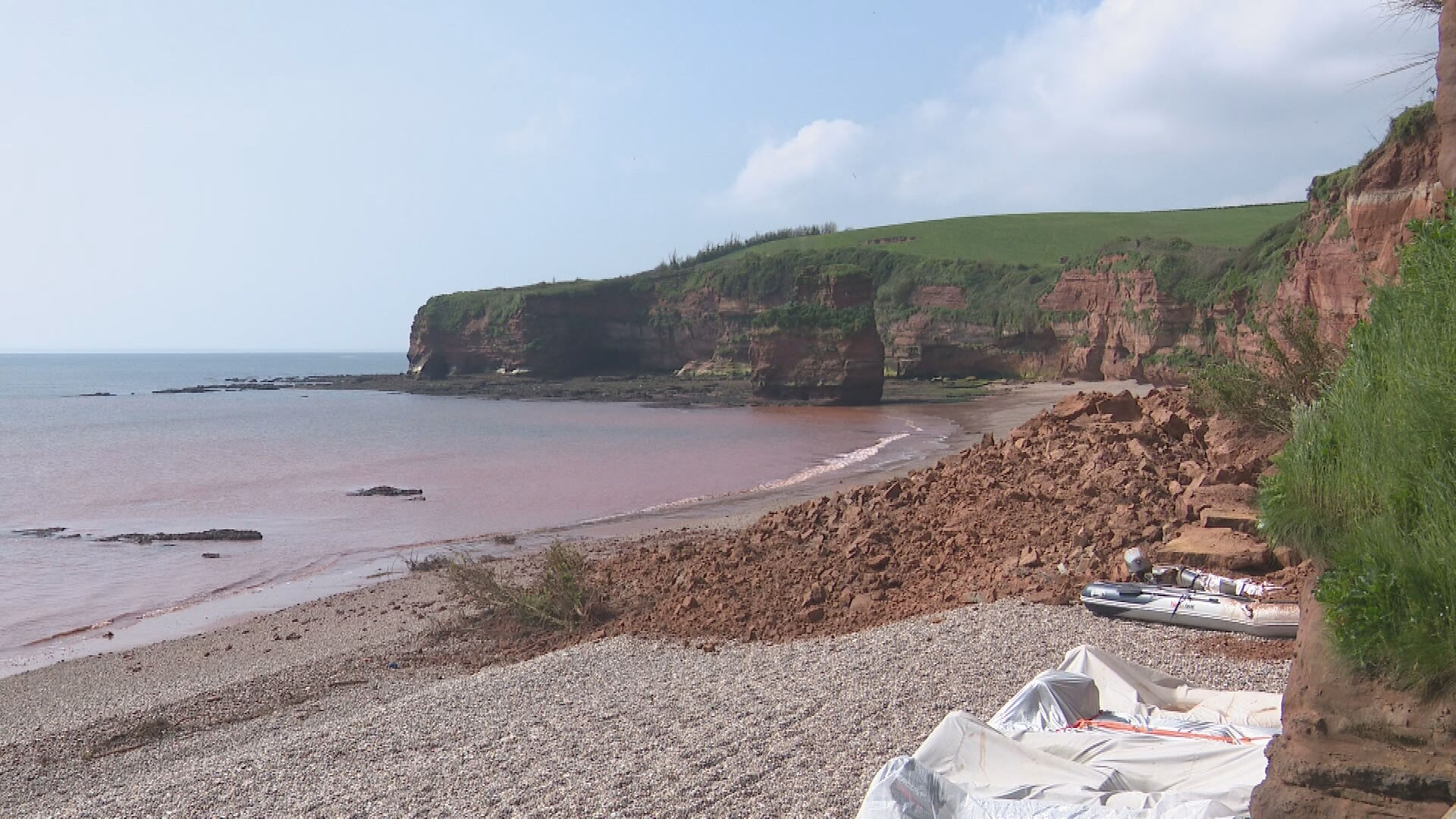 Ladram Bay Devon beach remains closed to public after cliff fall ITV