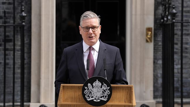 Prime Minister Sir Keir Starmer making his resignation speech in Downing Street.