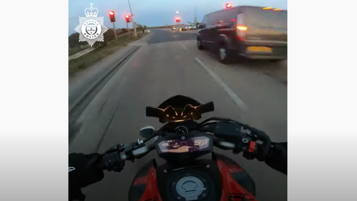 Motorcyclist caught after driving through red light at 90mph in