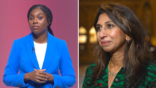 Left image: pool / no restrictions. 
Right image: ITV News rushes.