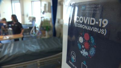 A hospital ward with measures in place due to coronavirus.