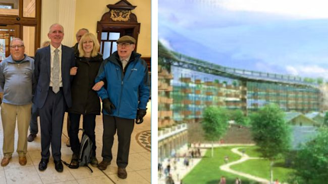 Delighted campaigners and an image of the plans