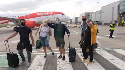 Passengers boarding the first flight out of Bristol Airport since lockdown eased on May 17