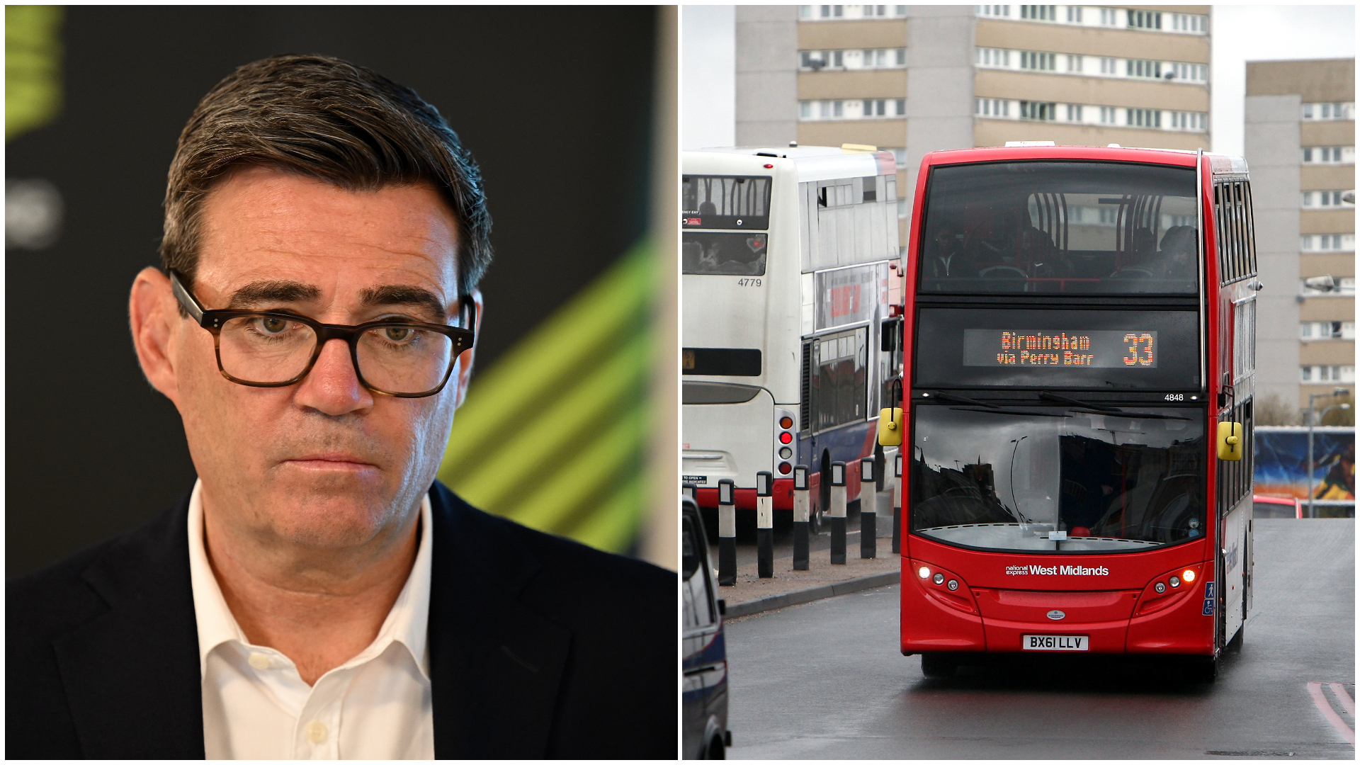 Andy Burnham announces public control of West Midlands buses; WMCA acquires National Express operations amid £30m liabilities.