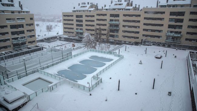 A view shows the landscape covered with snow in Rivas, Spain.