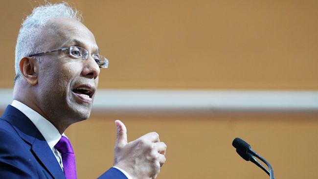 Lutfur Rahman speaks at the Tower Hamlets election count in London, after was elected mayor of Tower Hamlets on the second round, defeating incumbent John Biggs of Labour, in the local government elections. Picture date: Friday May 6, 2022.