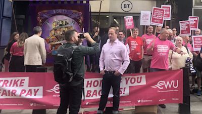Labour MP Sam Tarry being photographed as he joins Communication Workers Union (CWU) members on the picket line at BT Tower, London, as thousands of BT and Openreach workers are on strike in a dispute over pay. Picture date: Friday July 29, 2022.