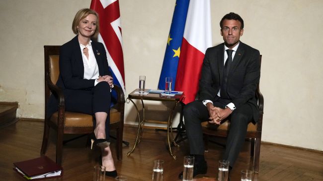 Prime Minister Liz Truss, talks with France's President Emmanuel Macron during a bilateral meeting at the European Political Community (EPC) summit on Thursday, at Prague Castle in the Czech Republic. Picture date: Thursday October 6, 2022.