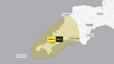 160123 MET OFFICE MAP ICE WARNING SOUTH WEST 