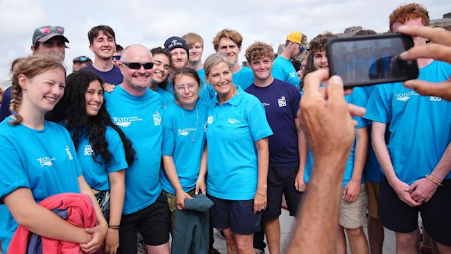 Sophie, Duchess of Edinburgh met up with 150 sailors who were sailing from Guernsey to Poole as part of a cross-channel race.