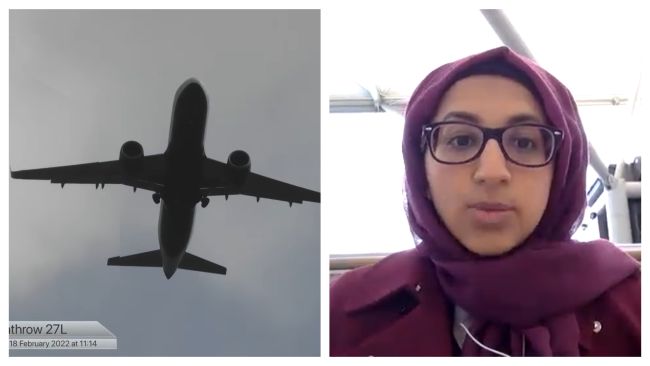 Left, Big Jet TV screengrab. Must credit Big Jet TV
Right, Zara Mohammed, a passenger on a plane due to land at Heathrow as she described her terror.