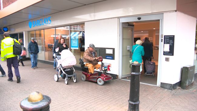 Customers arriving at Barclays in Tamworth as it opened