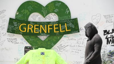 Grenfell Memorial Community Mosaic at the base of the tower block in London