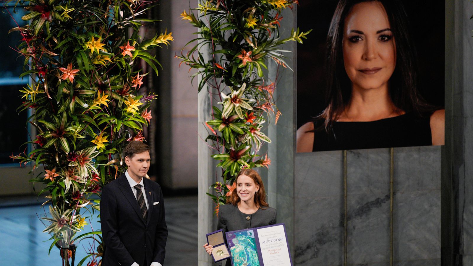 Image for Nobel Peace Prize winner Maria Machado's daughter accepts award in her absence