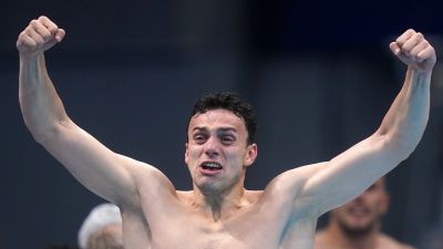 James Guy celebrates Olympic gold medal