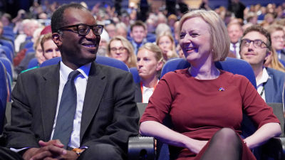 Kwasi Kwarteng and Liz Truss pictured together at the Tory party conference.