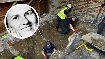 Specialist search teams dig for the remains of Muriel McKay at a Hertfordshire farm.