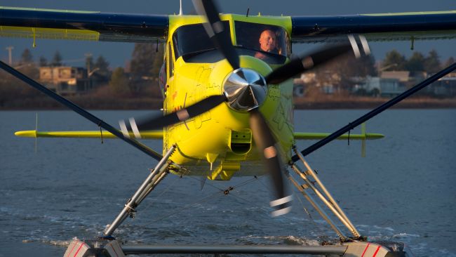 The worlds first electric commercial aircraft is seen with Harbour Air CEO Grey McDougall in the pilots seat following the planes maiden flight in Richmond, B.C., Tuesday, December 10, 2019. 