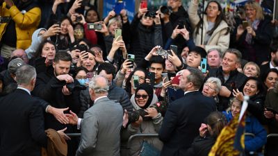 King Charles greets crowds outside Leeds Art Gallery