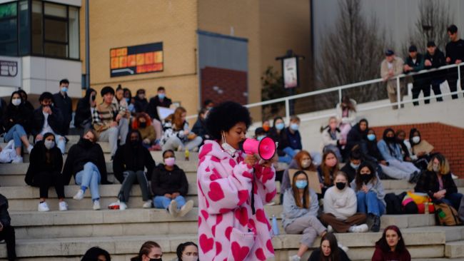 Students from the university began a sit-in on the campus piazza on Thursday, March 18, to bring attention to the safety of women on campus.