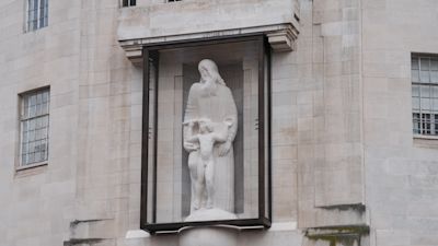 Controversial Statues Controversial BBC statue goes back on display after vandalism | ITV News
