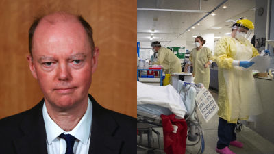 Professor Chris Whitty and a hospital ward