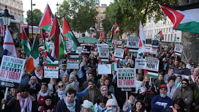 People taking part in a Palestine Solidarity Campaign rally in London in September.