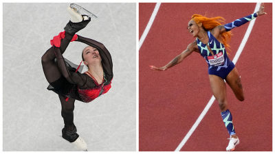 160222 Russian skater Kamila Valieva and US sprinter Sha-Carri Richardson, AP