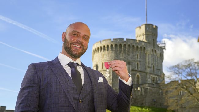 Mike Hind from Teesside, after being made a MBE by the Prince of Wales for services to the community of Teesside during Covid-19, during an investiture ceremony at Windsor Castle. 