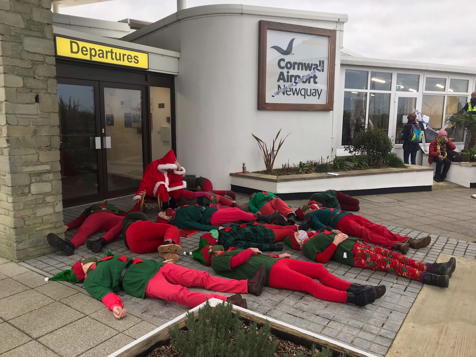 XR 'elves' tape up Newquay Airport in protest against new Cornwall to ...