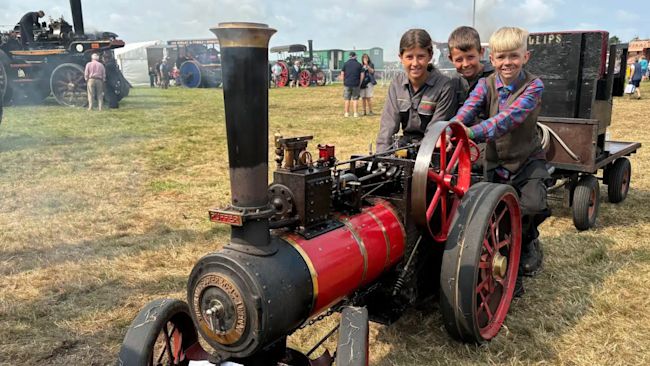 Amelia, William and Jago on miniature steam engine ‘Puffer’