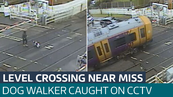 Dog walker caught on CCTV pushing through level crossing barriers as ...