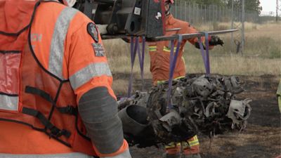 Wreckage being removed from Southend plane crash.
Credit: Essex Police