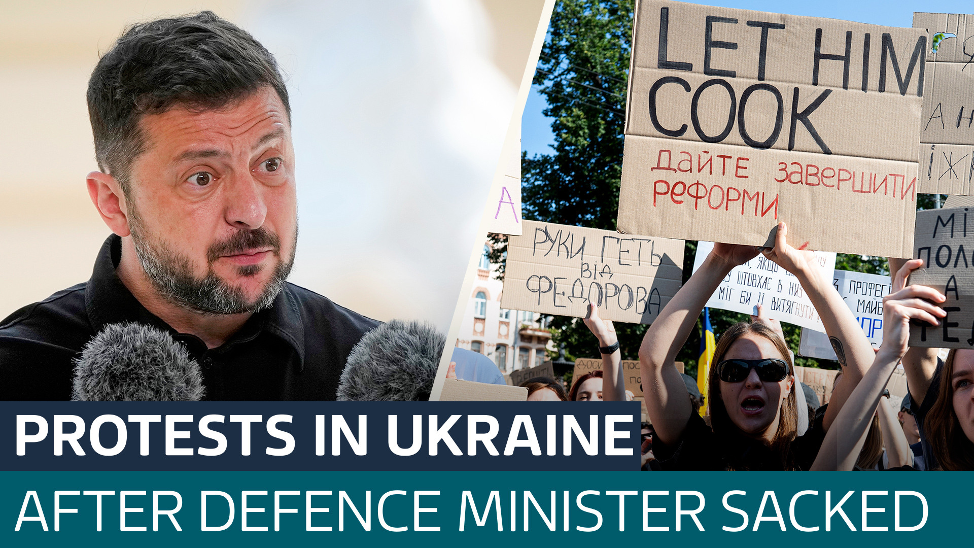 Ukrainians protest President Zelenskyy sacking of defence minister Mykhailo Fedorov
