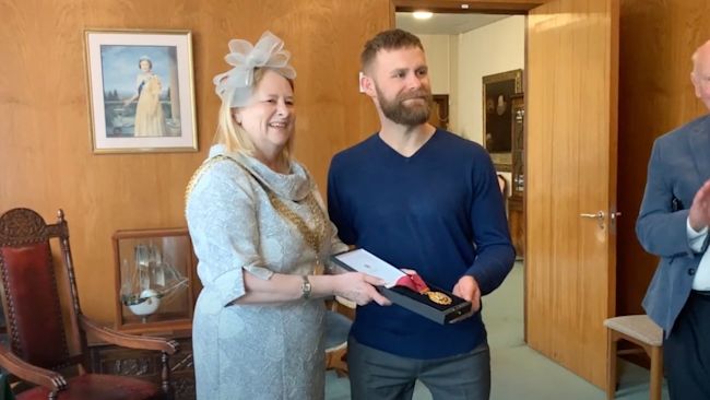 Mark Ormrod receiving the Freedom of Plymouth. Plymouth City Council. 160322