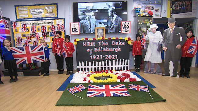 Children at a school near Sandringham hold service for Prince Philip