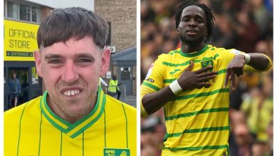  Norwich City star Jonathan Rowe (right) has promised to send Nathan West (left) a signed a shirt. 
