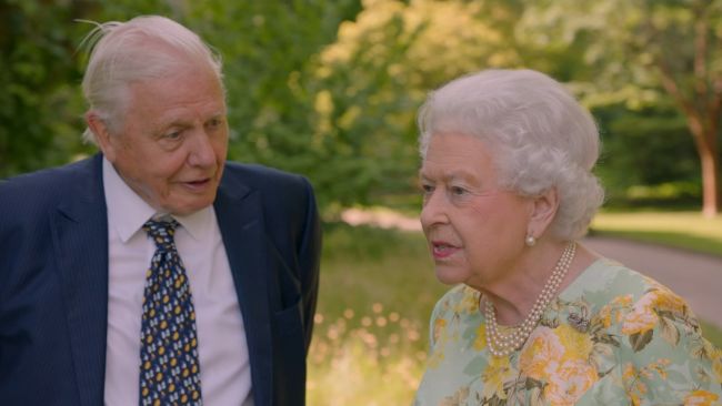 The Queen and Sir David Attenborough speak as part of The Queen's Green Planet documentary. 