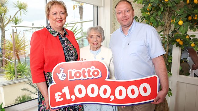 Rose Tresadern, 80, from near Southend-on-Sea in Essex, won the life-changing prize alongside her two children, continuing to play numbers chosen years ago by her husband Derek before he died last year. Credit: ITV News Anglia