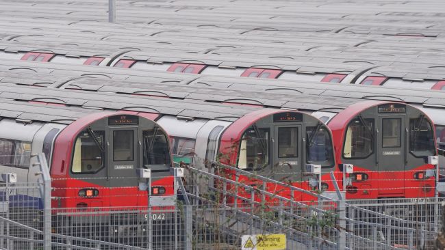 Jubilee line trains parked at the London Underground Stratford Market Depot in Stratford, east London during a strike by members of the Rail, Maritime and Transport union (RMT). Commuters face another day of travel chaos on Thursday due to a fresh strike by thousands of workers which will cripple Tube services in London. Picture date: Thursday March 3, 2022.
