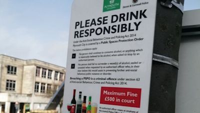 Plymouth City Council drinking fine signs in the city