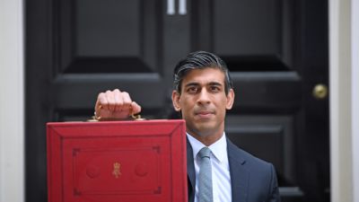 Chancellor of the Exchequer, Rishi Sunak, holds his ministerial 'Red Box' outside 11 Downing Street, London, before heading to the House of Commons to deliver his Budget. Picture date: Wednesday, March 3, 2021.