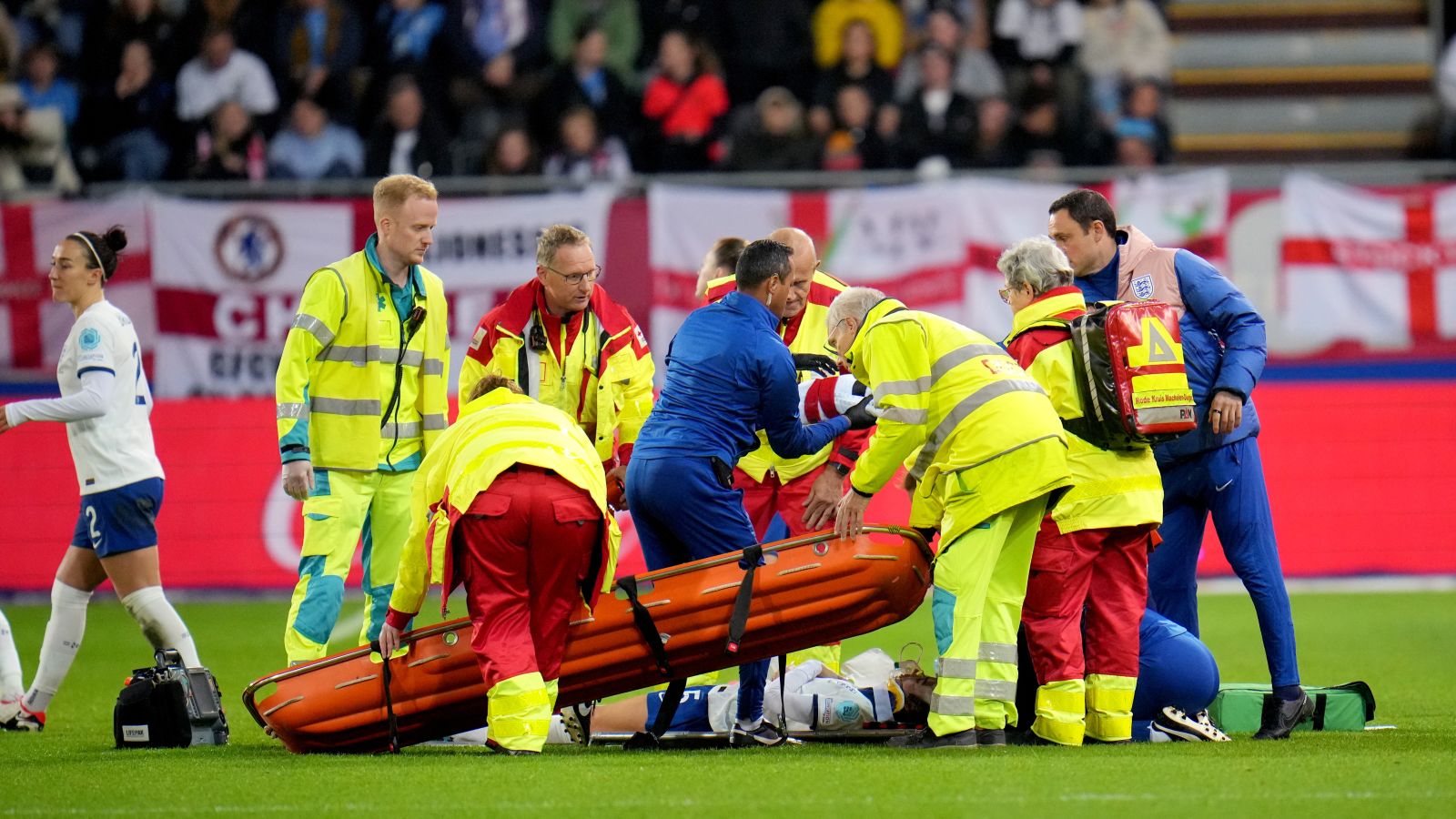Lionesses' Alex Greenwood 'conscious' after being carried off on ...