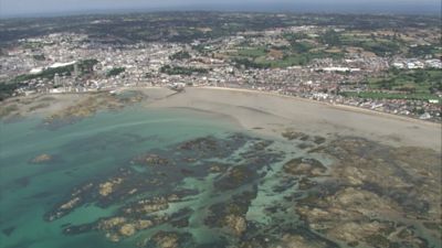 A aerial shot of Jersey's seafront area.