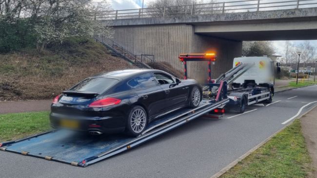 Porsche seized by police in modern slavery investigation.  Issued by Eastern Regions Operations Unit. 